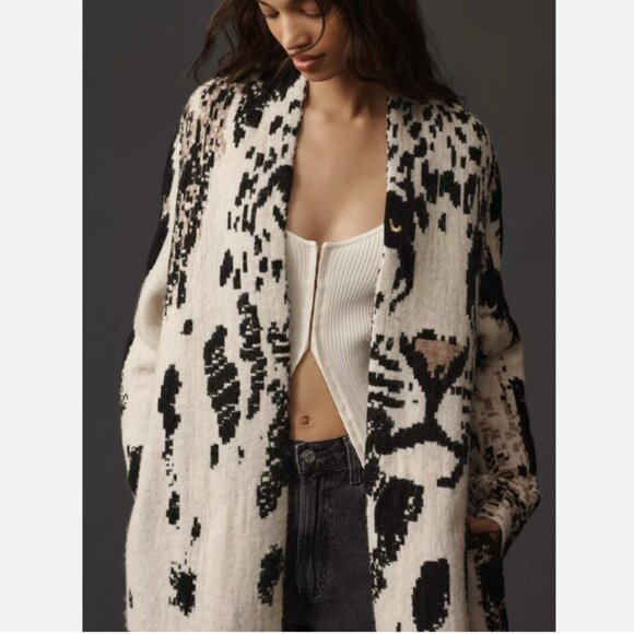 Anthropologie Pilcro Leopard Print Sweater Duster Cardigan Jacket S M NWT - Picture 3 of 8